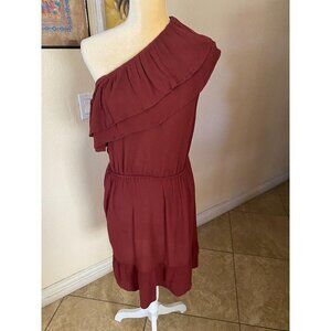 Mossimo One Shoulder Ruffled Burgundy Dress